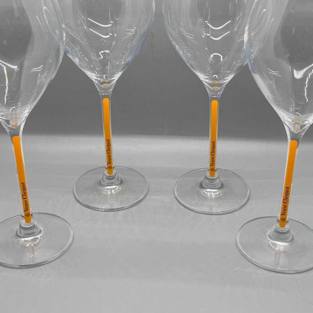 NEW Set Of 4 Veuve Cliquot Champagne Orange Branded Stems Glasses Tulip Flutes - Picture 6 of 10